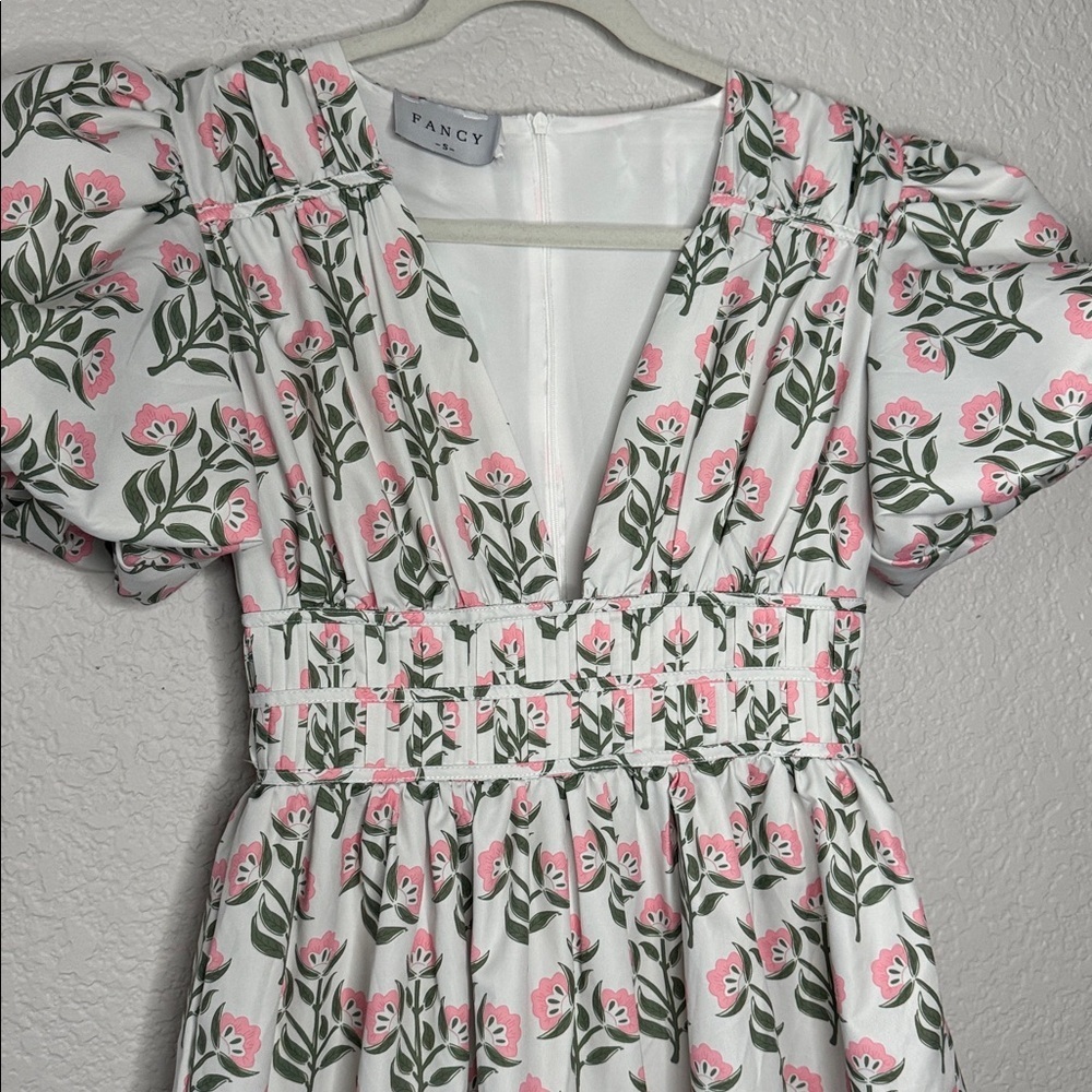 Fancy D White Tiered Floral Puff Sleeve Garden Party Midi Maxi Dress Size Small - Picture 3 of 8